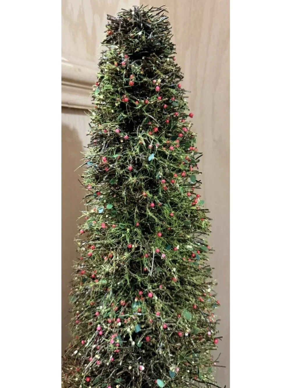 24” Bottle Brush Twig Christmas Tree With Garland And Berries & Glitter Gold